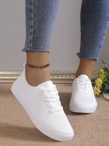 Women's Simple Casual Sports Shoes, Spring Summer New White Flat-Heeled Running Shoes