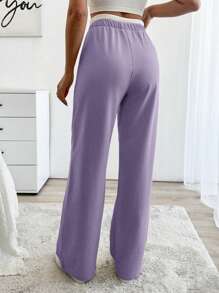 EURMUSE Drawstring Waist Pants - Lilac Purple - View 2