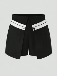 SHEIN LUNE Của phụ nữ Kích thước lớn Khối màu Quần short - màu đen - Xem 1