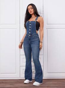 Women's Slim Flared Denim Overalls
