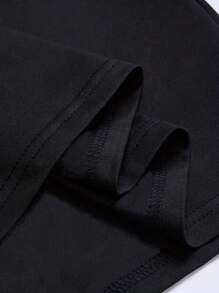 Camiseta de manga corta con cuello redondo y estampado de letras casual para hombres, para ir al trabajo - Negro - Ver 3