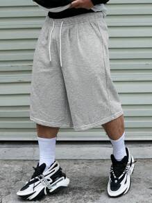 Manfinity EMRG Men's Drawstring Waistband Loose Fit Shorts Sweat Long Holographic Plain Street Wear