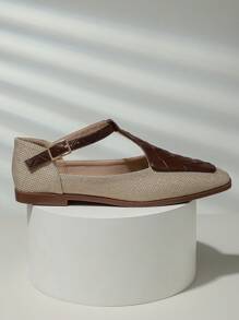 2025 Autumn Women's Square Toe T-Strap Flat Shoes, Spring New Arrival, Vintage Mary Jane Style With Unique High-End Tastefulness - Burgundy - View 3