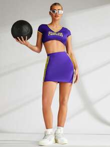 VARSITIE Falda Deportiva Morada De Talle Alto Básica Para Baloncesto Y Tenis - Morado - Ver 4