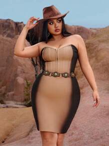 SHEIN SXY Kích thước lớn Mùa Xuân Mùa hè Gợi cảm Rave Buổi tiệc Liên hoan âm nhạc Quốc gia Buổi hòa nhạc Tuyệt đẹp Xịt nước Sơn mài Màu sắc thay đổi dần Quần bó Băng bó Quây Tắt vai Đầm - Nhiều màu - Xem 2