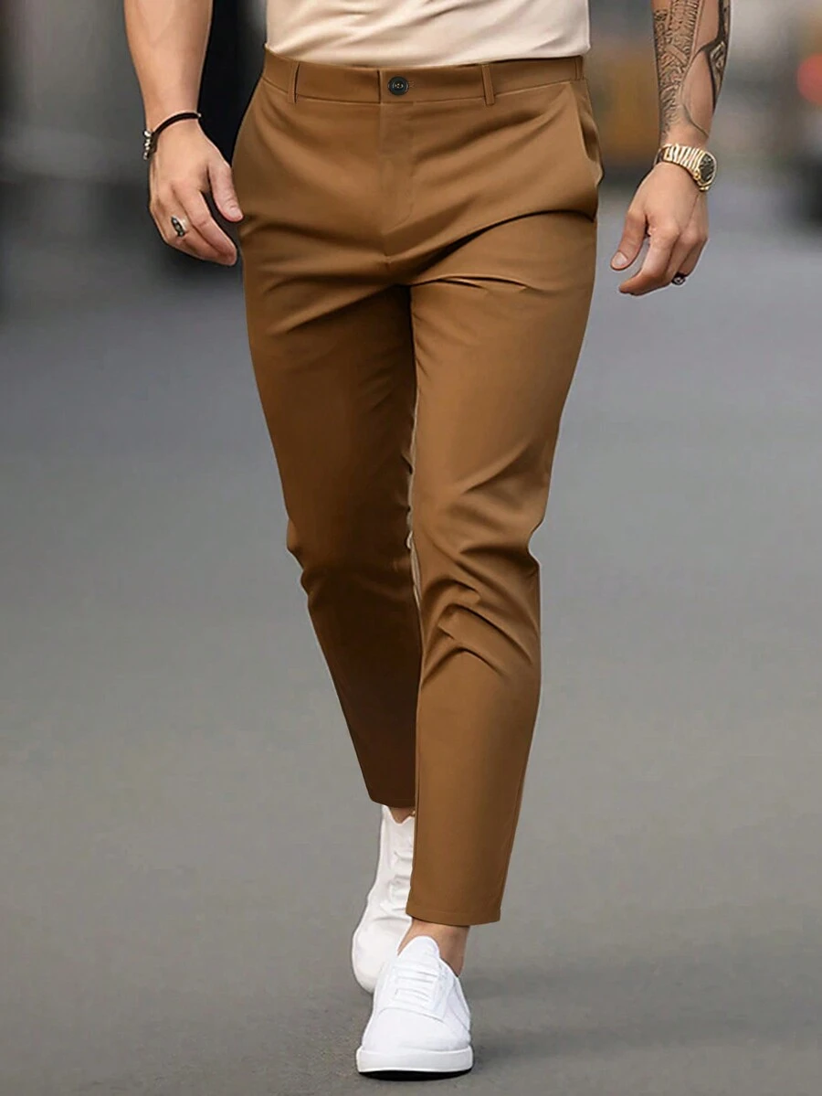 Manfinity Mode Nam Màu thuần Thẳng Quần Với Được xây dựng trong Túi khóa kéo - Đồng - Xem 1