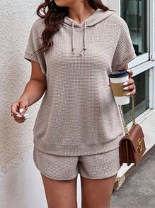 Calvaya 大码纯色休闲两件套 - 杏色 - 查看 3