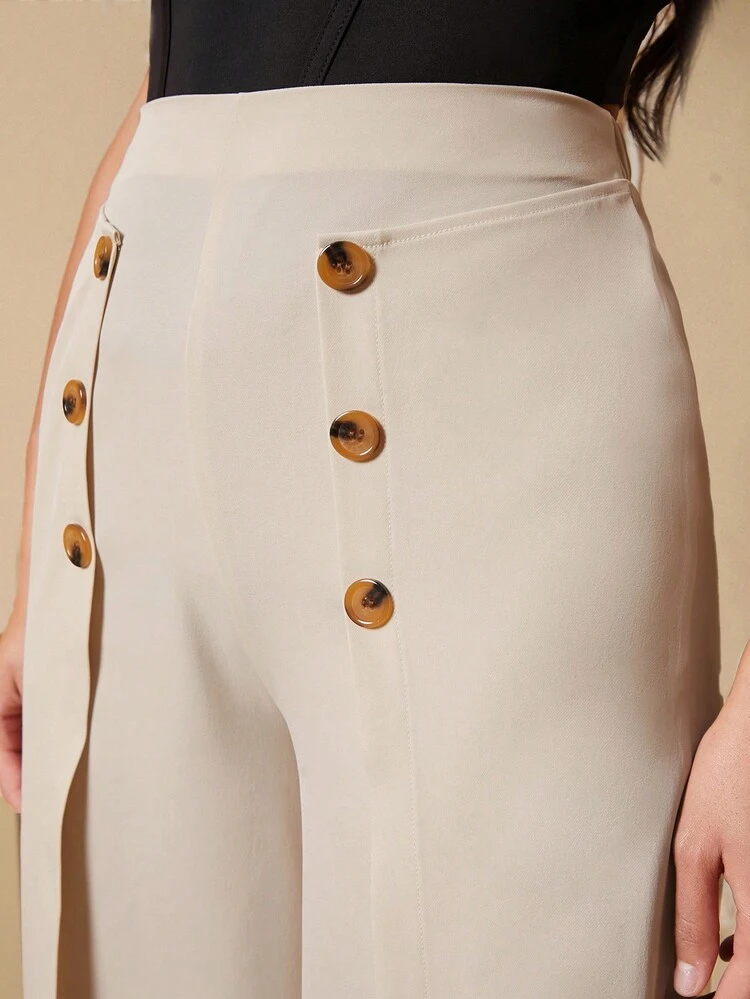 Ladies' Double Breasted Slit Hem Long Pants