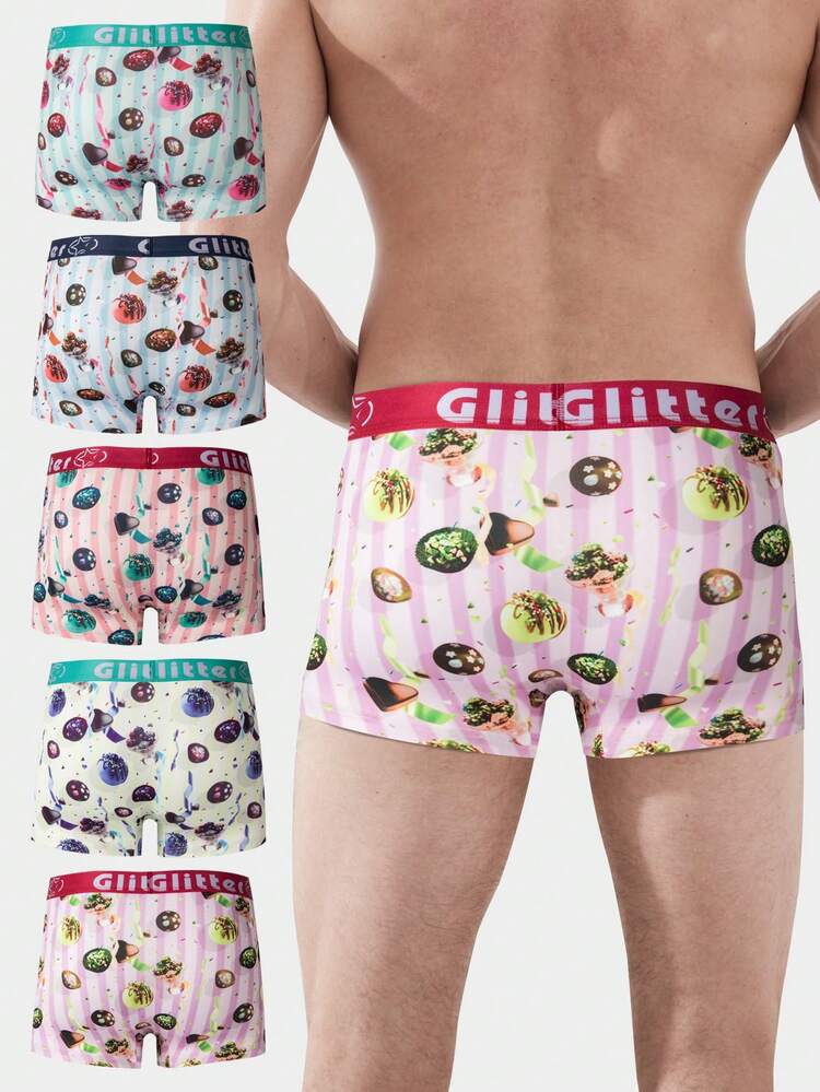 Men's Dessert Printed Boxer Briefs, Set Of 5
