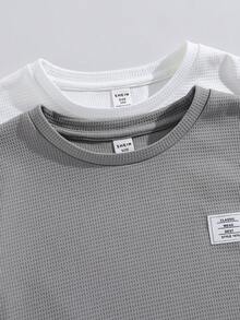 SHEIN 4入組鬆身休閒圓領針織短袖t恤和短褲套裝,適用於發育中的男孩 - 彩色 - 查看 6