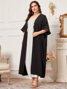 Al Najma Plus Size Polka Dot Print Patchwork Woven Tape Jacket