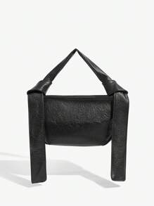 SHEIN X SAMADHI SHEIN SXY 女性簡約風扣結細節方形手提包 - 黑色 - 查看 1