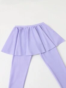 Young Girl's Plain 2 In 1 Top & Long Pants Swimwear Set With Rainbow Star & Cute Cartoon Unicorn Print - Multicolor - View 4