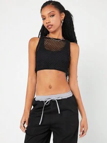 SHEIN EZwear Đen Lưới Quần skinny Áo - màu đen - Xem 5