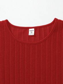 Teenager Mädchen Rundhals Langarmkleid mit gerafftem Saum