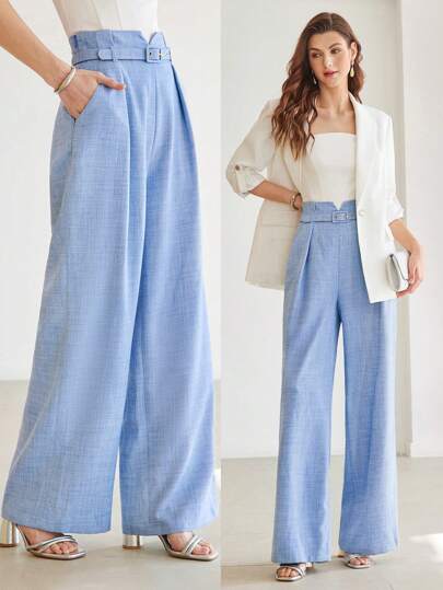 MOTF PREMIUM Pantalones de traje de pierna ancha con pliegues y cintura entallada