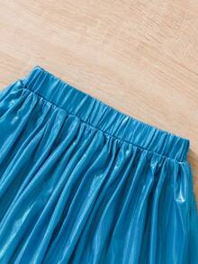SHEIN Young Girls' Blue Pleated Skirt Suitable For Summer - Blue - View 5