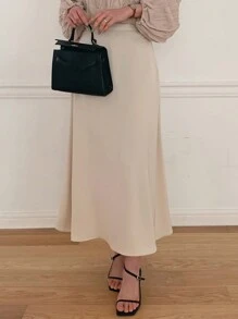 DAZY 女性純色人魚尾裙 - 杏色 - 查看 2