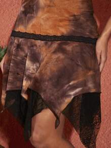 Soleia Casual Vacation Tie-Dye Asymmetrical Hem Lace Splicing Sleeveless Dress