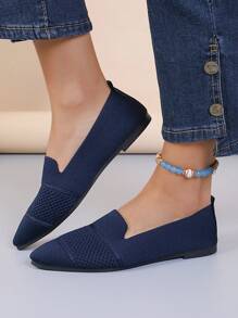 Chaussures plates à enfiler pointues pour femmes, rayées en tricot. Chaussures plates bohèmes chics de couleur unie, mode décontractée confortable pour l'extérieur, côtelées mignonnes, convenant pour les vacances, les fêtes, la maison, le bureau, l'extérieur, toutes les saisons