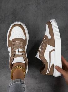 女士休闲运动鞋，系带软底平底舒适滑板鞋，轻便低帮日常穿着，秋冬季 - 彩色 - 查看 2