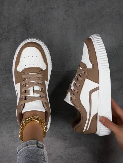 女士休闲运动鞋，系带软底平底舒适滑板鞋，轻便低帮日常穿着，秋冬季