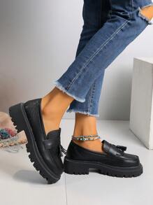 女性時尚舒適休閒毛邊楔形跟鞋,春秋季節適用的厚底牛津鞋