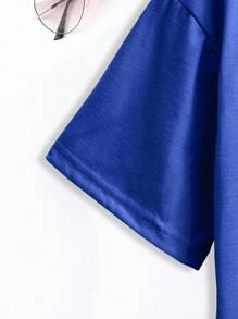 INAWLY Women's Solid Color Round Neck Short Sleeve T-Shirt - Royal Blue - View 5