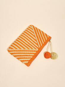 SHEIN VCAY Women's Fashionable Orange Striped Clutch Bag