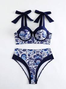 SHEIN Swim Bộ Bikini In Hoa Cho Nữ (Có Đệm & Gọng), Đi Biển Mùa Hè - Nhiều màu - Xem 5