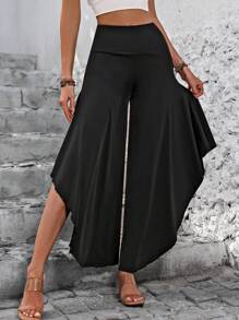 EMERY ROSE Pantalones Largos Asimétricos Para Mujeres De Color Sólido - Negro - Ver 5