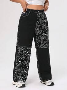 SHEIN ICON 大尺碼女卡通圖案牛仔褲 - 彩色 - 查看 1