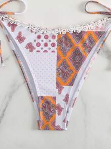 SHEIN Swim Conjunto de bikini de cuello de halter con estampado tropical para señoras - Multicolor - Ver 8
