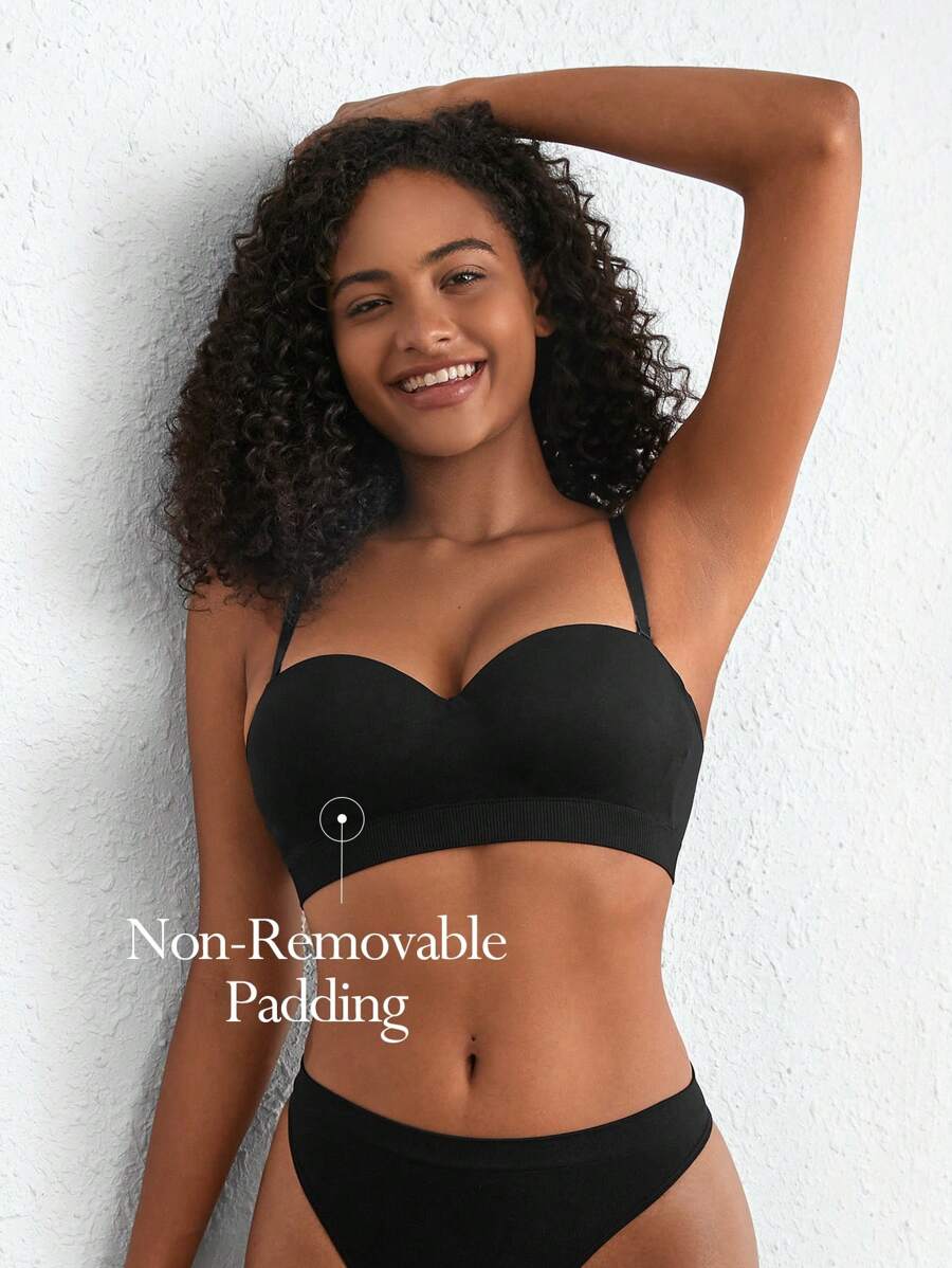 SHEIN Leisure Seamless Moveable Strap Bra Black SHEIN USA