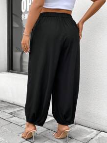 Celure Plus Size Solid Color Pleated Casual Pants