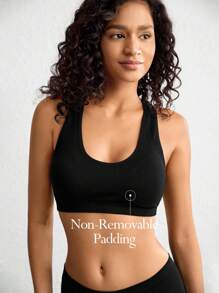 Ocili Leisure Extremely Stretchy Seamless & Skin-Friendly Non-Removable Padding Solid Vest Bra & Panty Sets-Black - Black - View 3