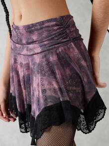 Forever 21 印花拼接蕾絲騎士背心上衣和裙子 - 棕色 - 查看 5