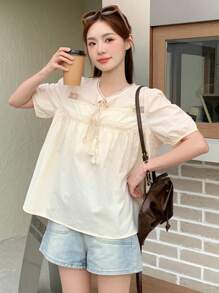 DAZY 花邊拼湊系綁短袖衫