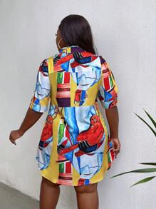 Breezaya Vestido De Camisa De Talla Grande Con Botones Y Estampado De Guitarra - Multicolor - Ver 2