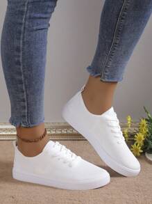 Women's Simple Casual Sports Shoes, Spring Summer New White Flat-Heeled Running Shoes