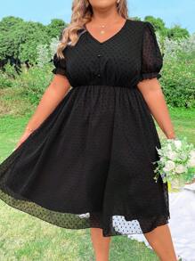 Flirla Robe grande taille à col en V avec contraste en maille et taille cintrée
