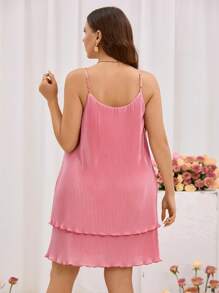 SHEIN Clasi Kích thước lớn Xếp li Đồ trang trí Ngọc Trai giả Dây đeo Đầm - Hồng - Xem 2