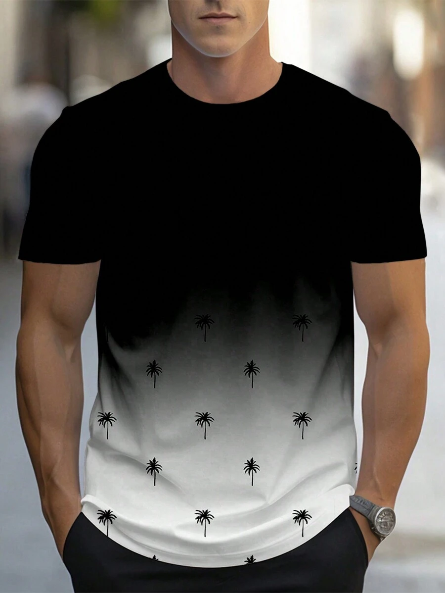Manfinity Homme 男士漸變椰樹印花短袖t恤 - 彩色 - 查看 1