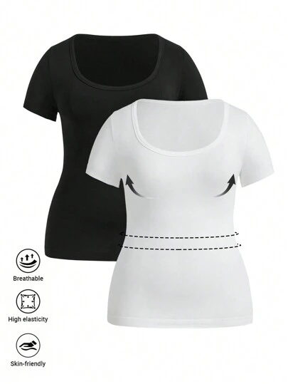 Easithlete 2 st. Plus Storlek Kort Ärm Mycket Stretch Idrott T-shirts