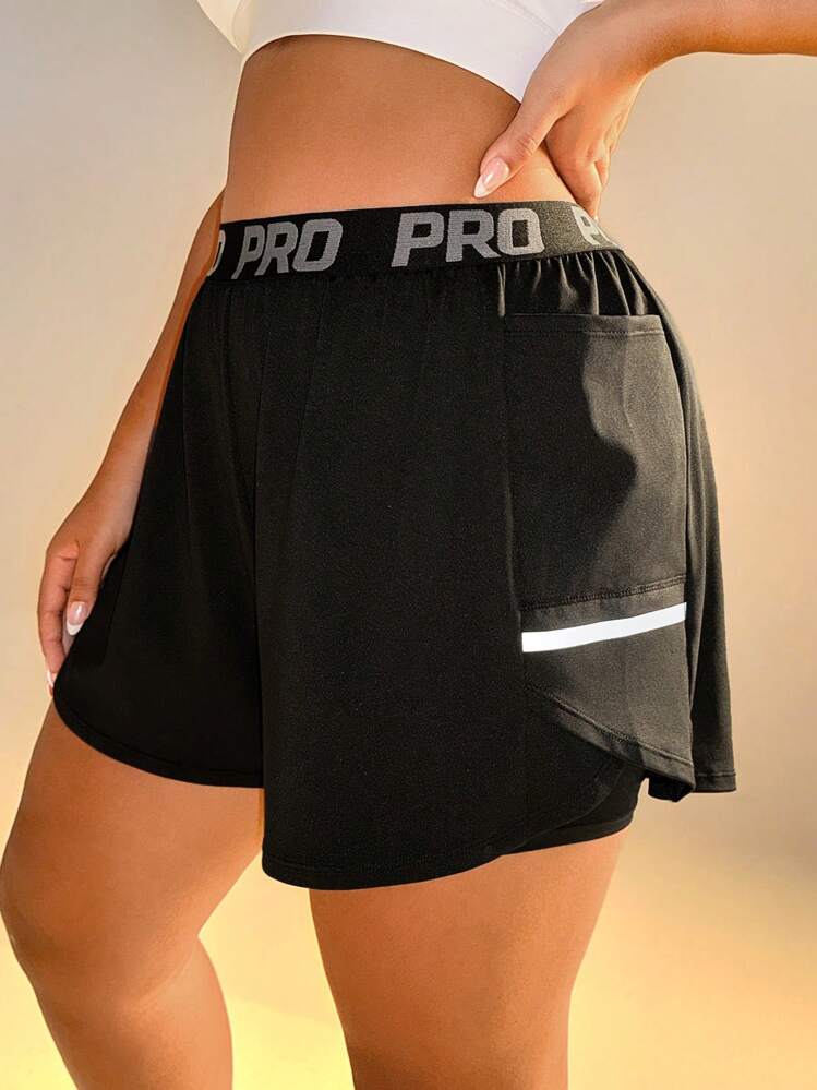 Rhythm Era 女式加大码字母印花抽绳腰带运动短裤带口袋飘逸短裤毛衣短裤 - 黑色 - 查看 3