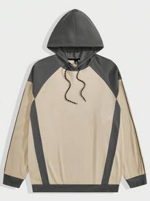 Mainfolk Sudadera casual con cordón y bloques de color en parches para hombres de talla grande, para otoño e invierno - Multicolor - Ver 2