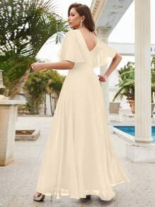 V-Neck Sequin Patchwork Chiffon Mother Of The Bride Dress - Apricot - View 2