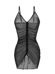 SHEIN Swim Vestido de cubierta de malla transparente elegante y sexy para playa de verano - Negro - Ver 1