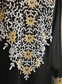 Al Najma Embroidered V-Neck Flare Sleeve Arab Dress - Black - View 4