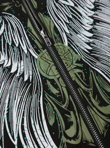 INAWLY 女士翼印花拉鍊前開連帽裙